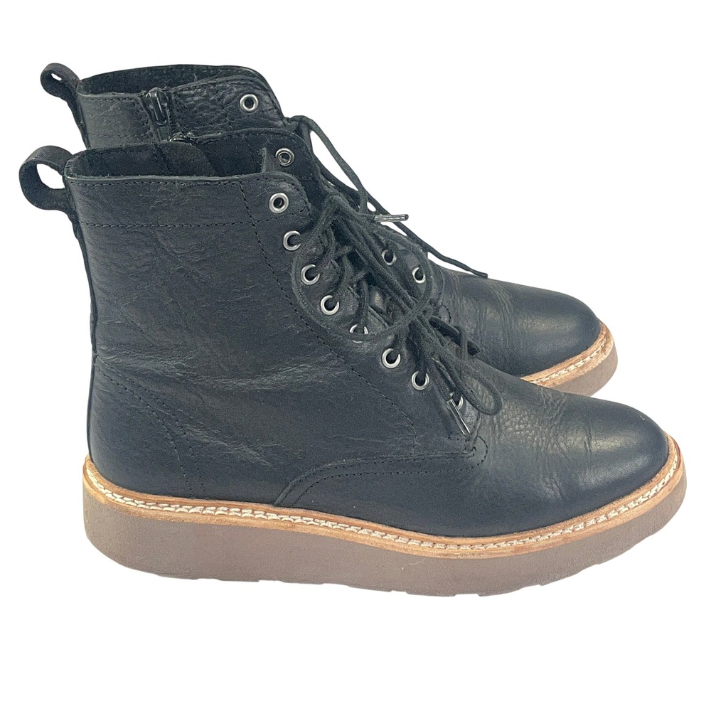 Clarks Trace Pine Boots Womens 6.5‎ Black Leather Lace Up Side Zip Combat Moto